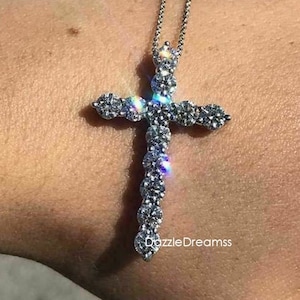 4.90CT Round Brilliant Cut Colorless Moissanite Pendant, Unique Cross 14K White Gold Pendant, 5MM Round Diamond Ladies Silver Pendant