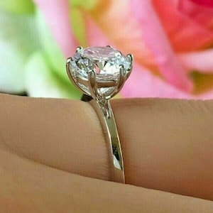 3 Karaat ronde gesnoeid diamond ring in 925 Sterling Zilver 6 Prong Set Ring Ronde Moissanite Solitaire 14K Rose Gold Ring Promise Ring