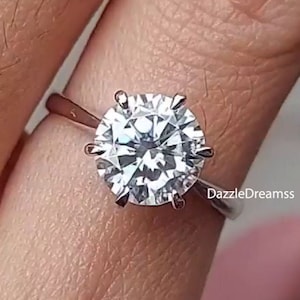 2.50 CT runder Moissanit 6 Zacken Solitär-Verlobungsringe, einfache Solitär-Diamantringe, tägliche Abnutzung Moissanite 14K Weißgoldringe