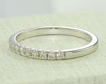 2 MM Half Eternity Band, Moissanite Wedding Band, 14k White Gold Moissanite Ring, 925 Silver CZ Ring, Stacking Band, Lab Diamond Silver Band