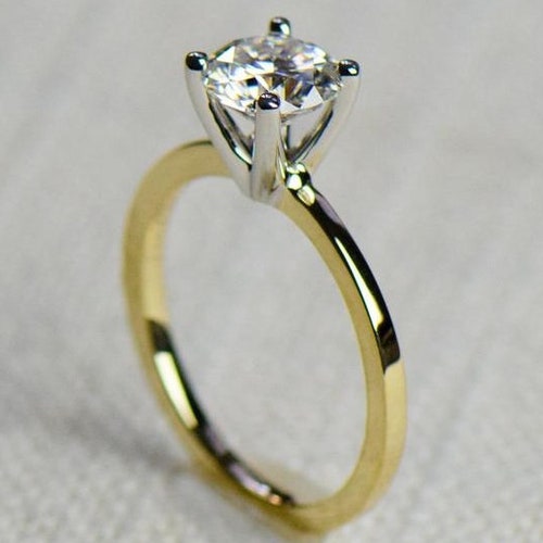 Solid 14K Gold Engagement Ring Gold Diamond Halo Wedding - Etsy