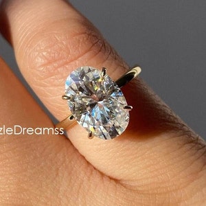 Elongated 12x8MM Oval Cut Colorless Moissanite Solitaire Ring, 3.60CT Diamond Silver Wedding Ring, 14K Y/W/R Gold Ring, Classic Woman Rings
