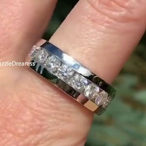 1.90 CT Round Cut Moissanite Channel Set Wedding Band, 3MM Round Moissanite Man-Woman Eternity Band, Unisex Diamond Band, Stacking Band
