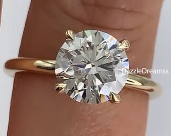IGI Certified 2.50 CT Round Lab Grown Diamond Yellow Gold Engagement Ring, 14K Solid Gold Solitaire Lab Grown Ring, Bridal Ring For Her