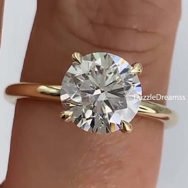 2.5 CT Round Brilliant Cut Moissanite Yellow Gold Engagement Ring, 925 Silver Solitaire Moissanite Ring, Man Made Lab Diamond Solitaire Ring