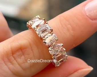 7.93CT Multi Shape Moissanite Diamond Unique Band, Pear/Oval/Emerald Diamond Solitaire 14K W/Y/R Gold 3/4 Setting Band, Silver Eternity Band
