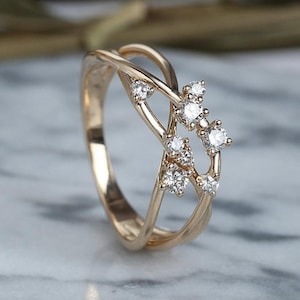 Twisted Ring, 925 Silver Cluster Ring, 0.35 Carat Moissanite Cluster Engagement Ring, 14K Gold Vintage Unique 8 Pcs Moissanite Cluster Ring