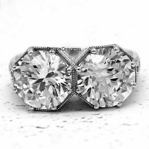 4CT Round Moissanite Art Deco Engagement Ring/Two Round Diamond Vintage Wedding Ring/Edwardian Ring/14K White Gold Art Deco Diamond Ring