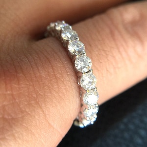 Moissanite Wedding Band 14k White Gold Engagement Ring full Eternity Stacking Bridal Ring 3mm Round Cut Man Made Lab Created Diamonds Band