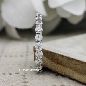 2.30CT Round Moissanite Solitaire Band Full Eternity Simulated Diamond Band, Wedding Diamond Band 3MM Round Cut CZ Low Profile Setting Band