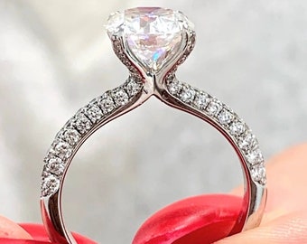 Luxury 2.00 Ct Moissanite Engagement Ring, Round Cut Diamond Wedding Ring, Pave Accent Ring, Sterling Silver High Quality CZ Wedding Ring