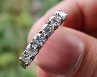 6 Stein Ehering, 3MM Moissanite Silber Band, 10K/14K Weißgold DiamantBand, täglich tragen Silber Verlobungsband, simulierte Diamant-Band