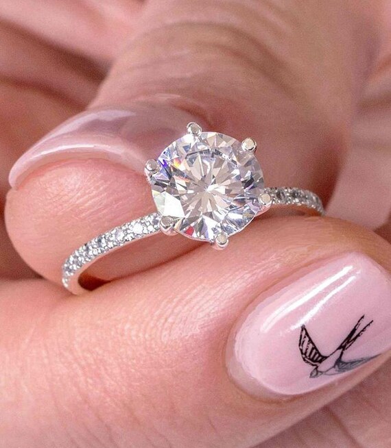 2 CT Certified Moissanite Engagement RingSolid 14K White Gold RingRound Simulated Diamond Wedding RingThree-Stone RingAnniversary Ring