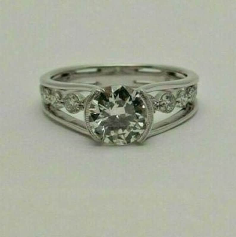 14K White Gold Engagement Ring CZ Bezel Set Round Solitaire Ring 14K White Gold Engagement Ring CZ Bezel Set Round Solitaire Ring