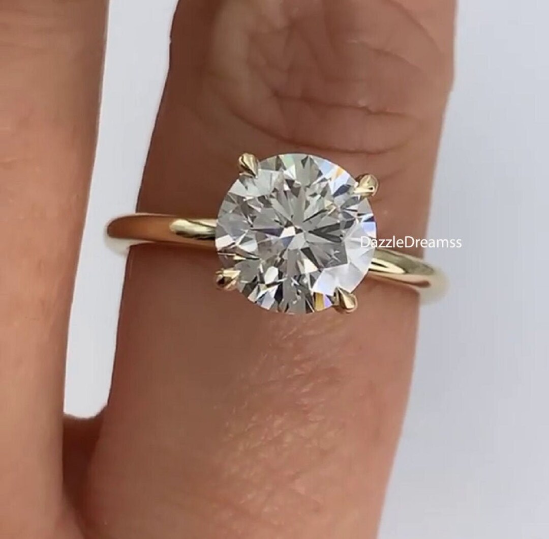 IGI Certified 2.50 CT Round Lab Grown Diamond Yellow Gold Engagement ...