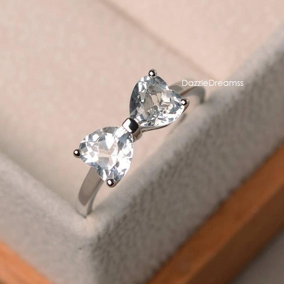 Two Heart Cut Moissanite Engagement Ring Unique Bow Style