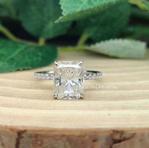 2.50CT Colorless Radiant Cut Moissanite Diamond Engagement Ring | 925  Sterling Silver Hiddan Halo wedding Ring | VVS1 Promise Ring
