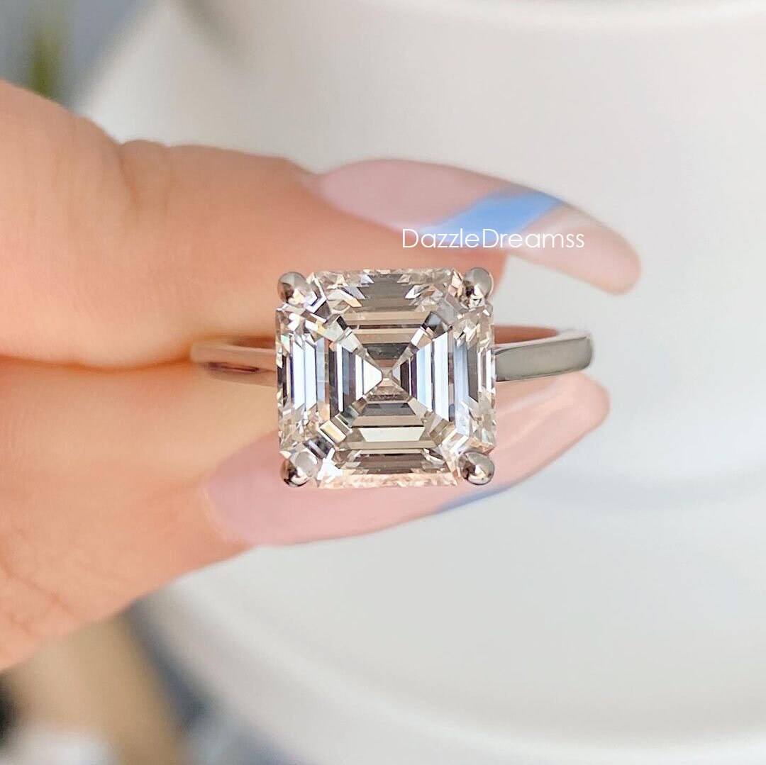 最高品質 モアサナイト 一粒ダイヤモンド アッシャーカット リング 3ct 最高品質 モアサナイト 一粒ダイヤモンド アッシャーカット