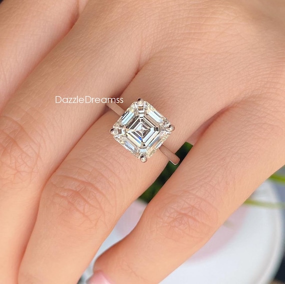 Solitaire With Accents Ring Asscher Cut Diamond Ring Halo Ring 925 SterlingSilver Ring Wedding Ring White D Color Diamond Ring 7.00 MM