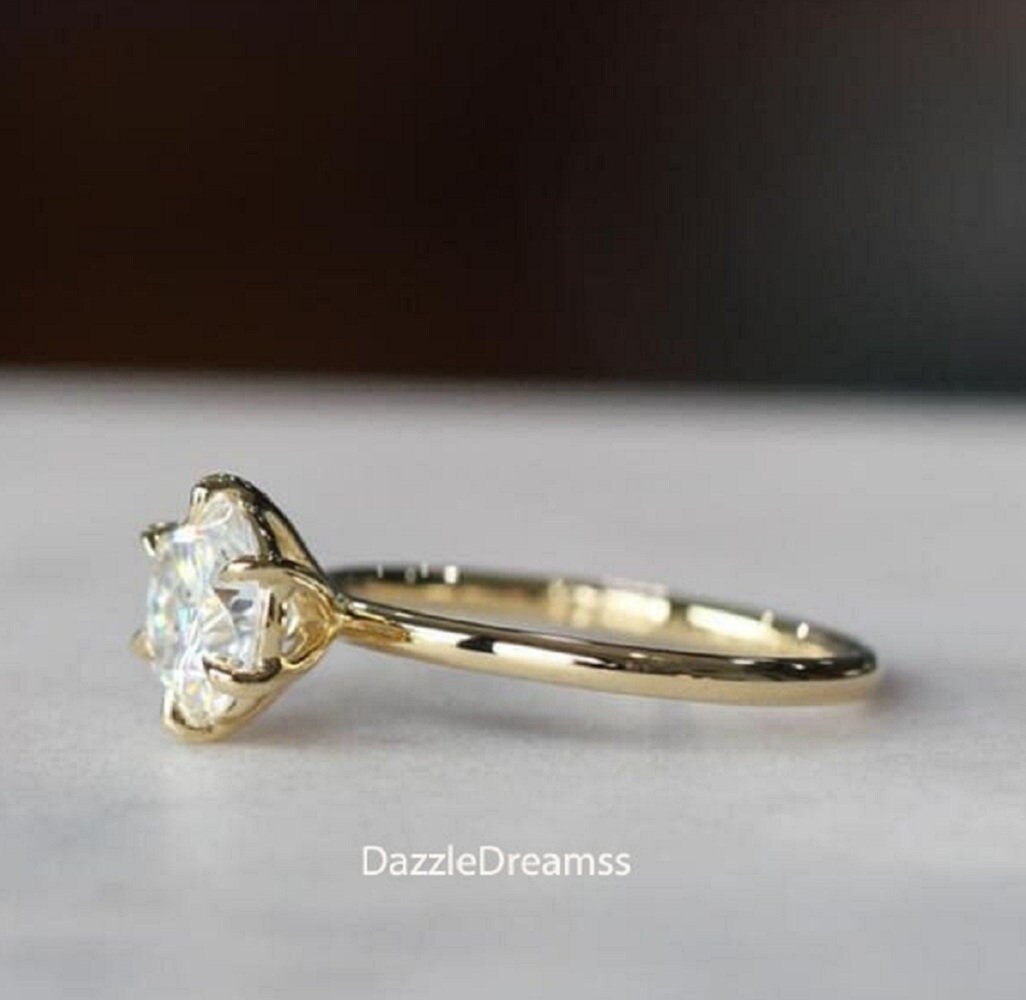 Round Moissanite 14K Yellow Gold Wedding Ring Set, 2CT Round Lab ...