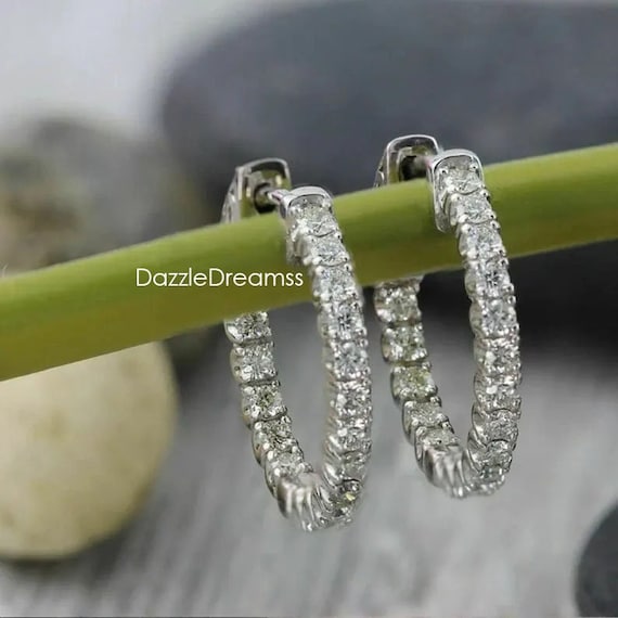 LADIES HOOPS EARRING 3.50CT ROUND DIAMOND 14K YELLOW GOLD IN OUT LADIES HOOPS EARRING 3.50CT ROUND DIAMOND 14K YELLOW GOLD IN OUT