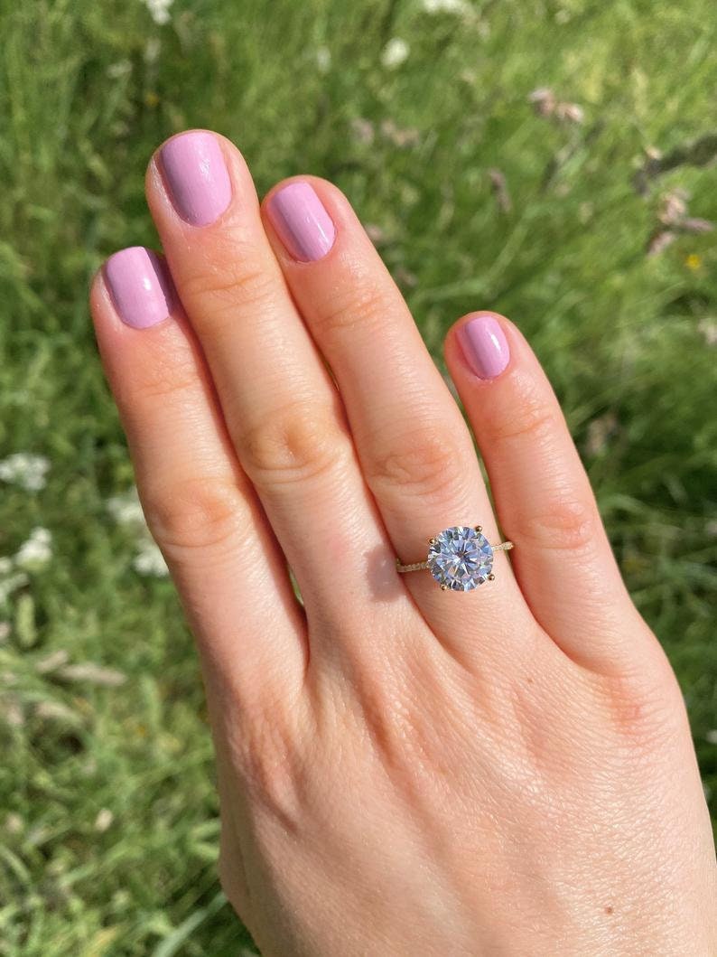 3 Carat Round White Moissanite Yellow Gold Solitaire Ring, 14K White Gold Ring, Diamond Wedding Ring, 4 Prong Engagement Ring, Promise Ring