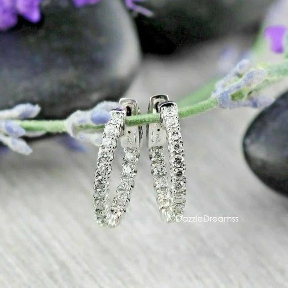 LADIES HOOPS EARRING 3.50CT ROUND DIAMOND 14K YELLOW GOLD IN OUT LADIES HOOPS EARRING 3.50CT ROUND DIAMOND 14K YELLOW GOLD IN OUT