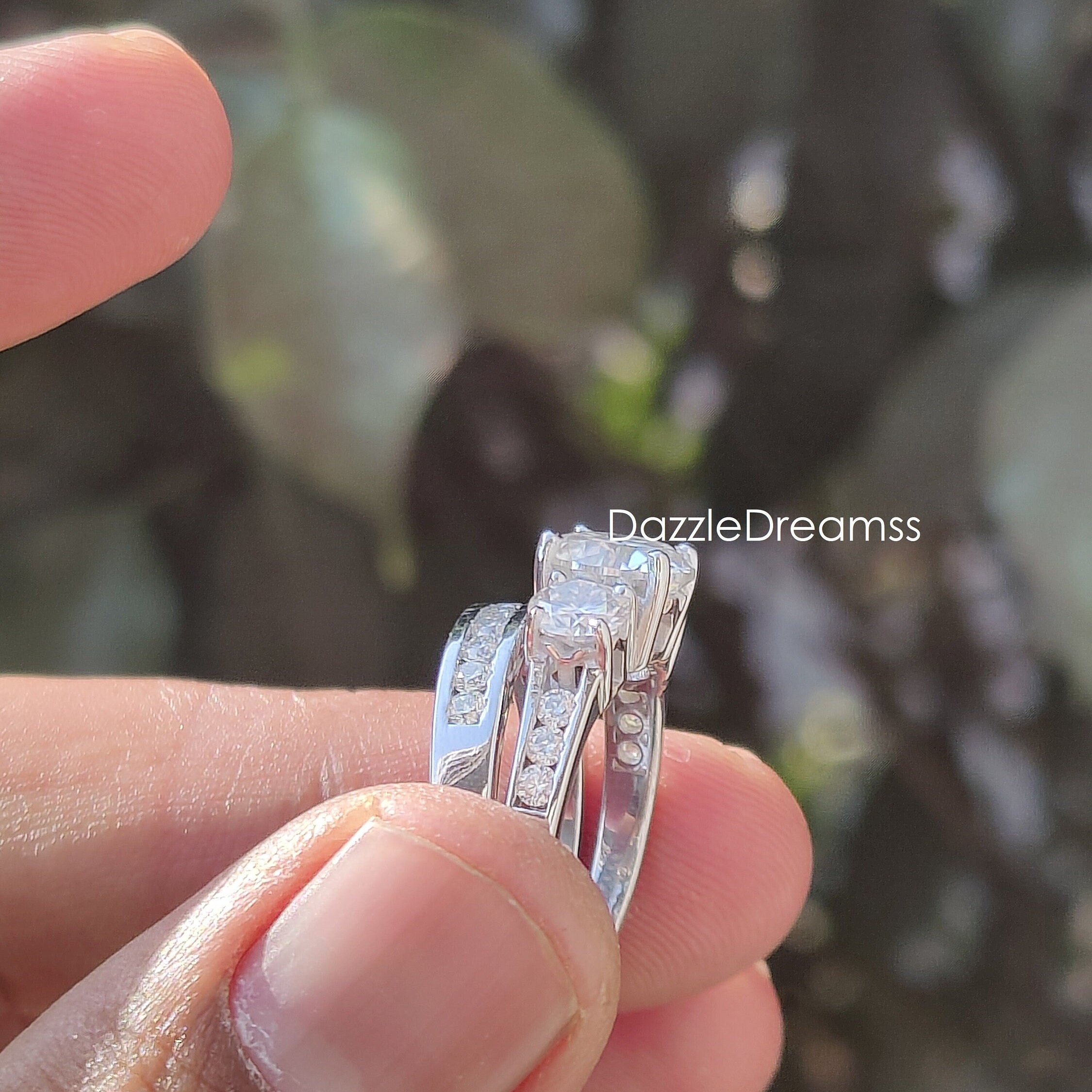 Luxurious 3 Stone Moissanite Channel Ring Set/center 3CT
