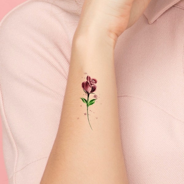 Red Rose Temporary tattoo / watercolor tattoo / floral tattoo / small tattoo / rose tattoo / temp tattoo