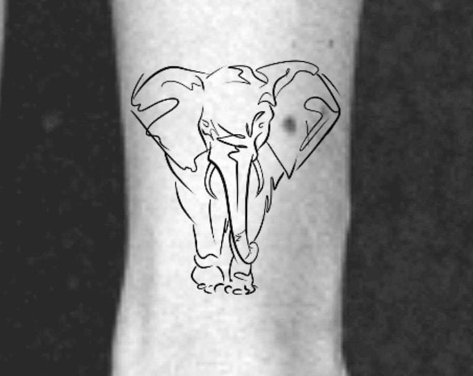 Elephant Temporary Tattoo / fine line elephant tattoo / sketchy elephant tattoo