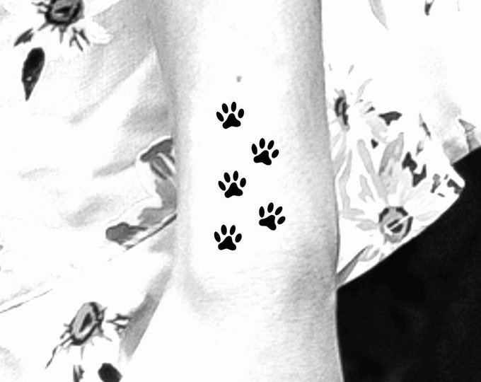 Small Paw Prints Temporary Tattoo / 5 tiny paw prints tattoo