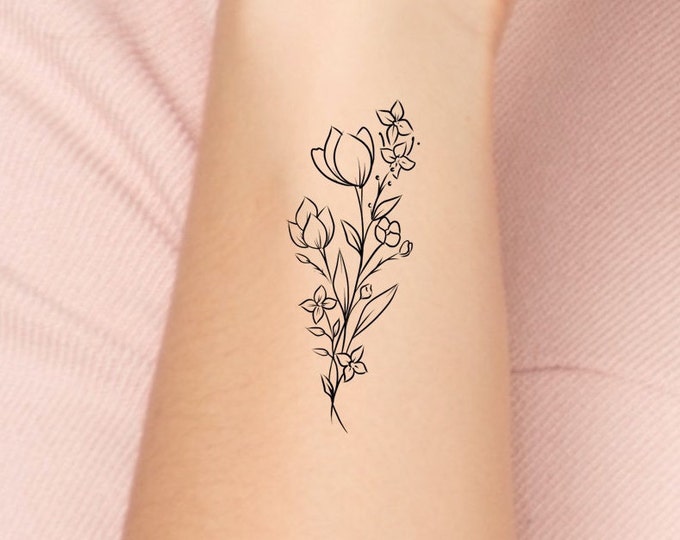 Wildflower Temporary Tattoo / floral tattoo / small tattoo / simple tattoo / floral tattoo 7