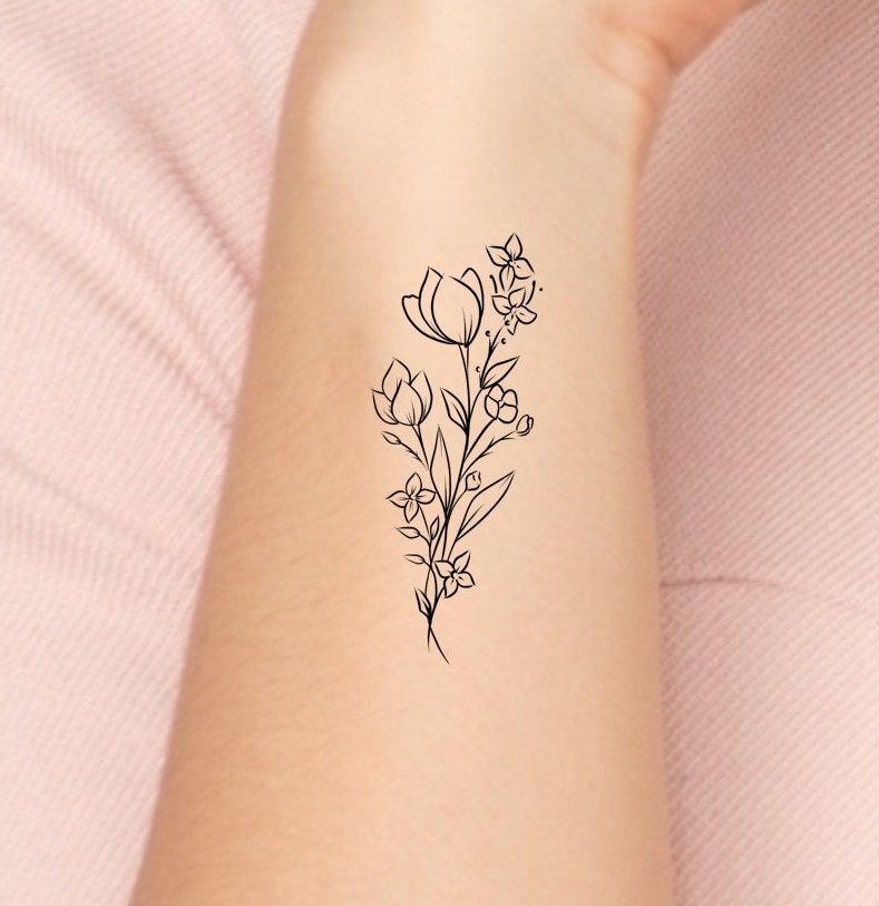 Wildflower Temporary Tattoo Floral Tattoo Small Tattoo Etsy Israel
