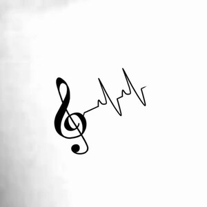 May include: A black treble clef with a stylized heartbeat line extending from the right side of the clef.