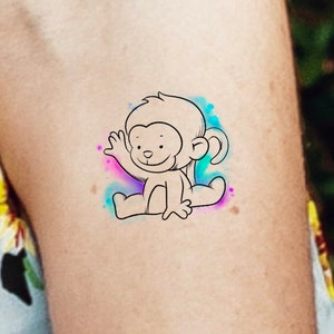 Baby Monkey Watercolor Temporary Tattoo