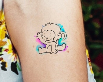 Baby Monkey Watercolor Temporary Tattoo
