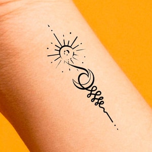 Sun Moon Wave Unalome Temporary Tattoo / wave tattoo / beach tattoo / tropical tattoo