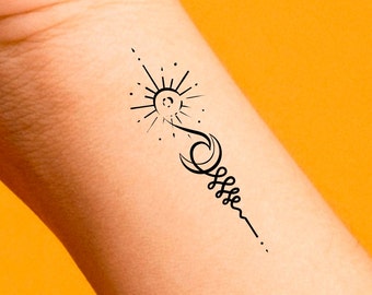 Sun Moon Wave Unalome Temporary Tattoo Wave Tattoo Beach Etsy