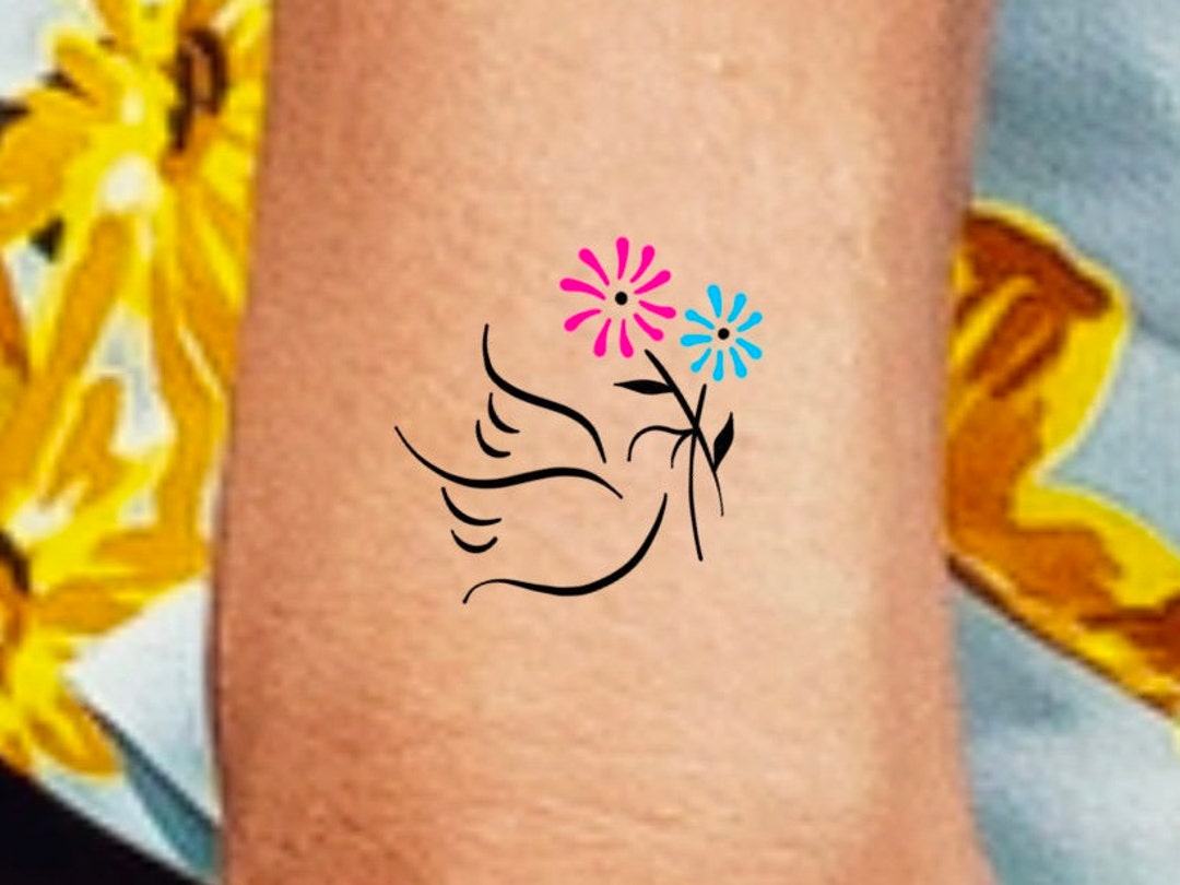 Dove Wildflower Temporary Tattoo / Dove Holding Color Flowers - Etsy Dove Wildflower Temporary Tattoo / Dove Holding Color Flowers - Etsy