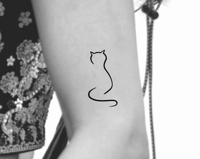 Cat Temporary Tattoo / simple cat tattoo / small cat tattoo / cat outline tattoo