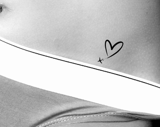 Heart Airplane Temporary Tattoo/ Traveling Heart