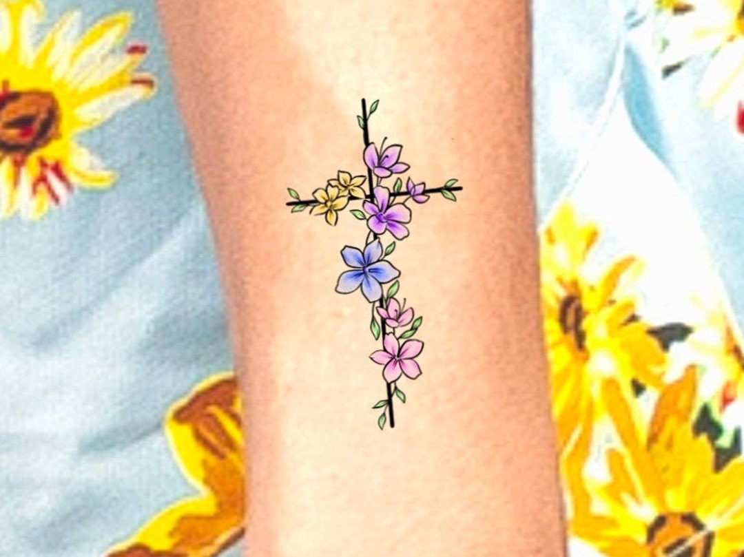 Beautiful Cross and Flower Tattoos - wide 9