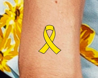 Yellow Awareness Ribbon Temporary Tattoo