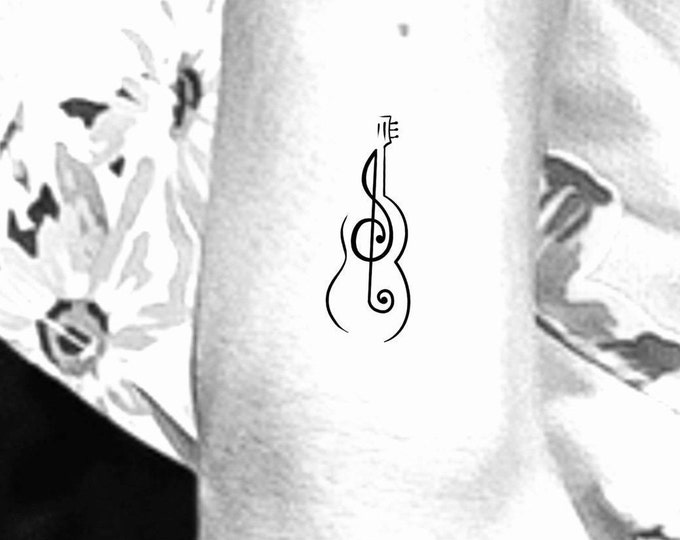 Guitar Temporary Tattoo / music tattoo / music note tattoo / wrist tattoo / arm tattoo / small guitar tattoo / small music tattoo