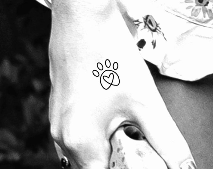 Small Paw Print Heart Temporary Tattoo