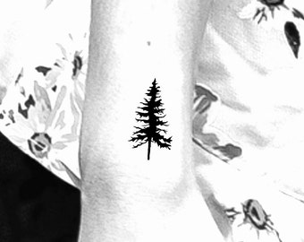 Pine Tree Silhouette Temporary Tattoo