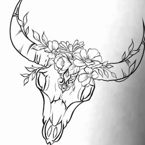 Floral Bull Skull Temporary Tattoo