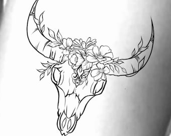 Bull Skull Tattoo - Etsy Bull Skull Tattoo - Etsy