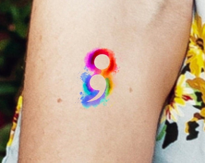 Semicolon Temporary Tattoo / watercolor tattoo / small tattoo