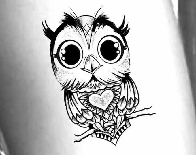 Baby Heart Owl Temporary Tattoo